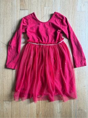 Hannah Red Long-Sleeve Tulle Party Holiday Dress